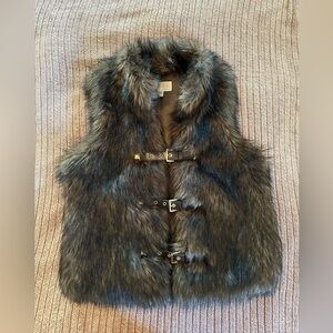 Michael Kors Faux Fur Buckle Sweater Vest with pockets Medium